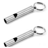 2PCS Mini Stainless Steel Survival Whistle Perfect for Camping, Hiking and Boating Loud Emergency Whistle with Far Distance Rang for Sporting Events and Call Your Dog Keychain Included