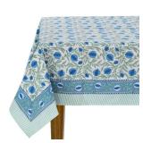 Queen Blue Hand Block Print Cotton Rectangle Tablecloth 108 x 70 inches Reusable Table Cover Decorative Everyday Use for Dining Room, Farmhouse, Home, Party, Festive & Wedding, Fall - Retail: $66