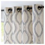 Boho Linen Blend Curtains Beige Farmhouse Curtains 63 Inches Long Blue Embroidered Leaf Living Room Ogee Geometry Drapes Light Filtering Grommet Country Drapes 2 Panels Blue on Flax - Retail: $48