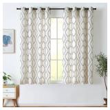 Boho Linen Blend Curtains Beige Farmhouse Curtains 63 Inches Long Blue Embroidered Leaf Living Room Ogee Geometry Drapes Light Filtering Grommet Country Drapes 2 Panels Blue on Flax - Retail: $48