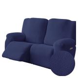 Recliner Loveseat Covers, Stretch Reclining Sofa Covers, 2 Seater Couch Cushion Stripe Jacquard Recliner Slipcovers - Furniture Protector Covers for Pet Kid (Navy Blue) - Retail: $37