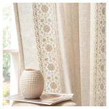 Boho Curtains for Bedroom Ivory Vintage Floral Farmhouse Curtains 84 Inches Long Linen Drapes for Living Room Embroidered Light Filtering Drapes Rod Pocket Ivory on Beige 2 Panels - Retail: $54