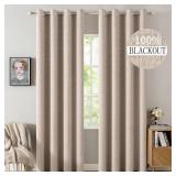 100% Blackout Linen Textured Curtains for Bedroom Solid Thermal Insulated Natural Beige Grommet Room Darkening Curtains & Drapes Luxury Decor for Living Room Nursery 52 x 84 Inch (2 Panels) - Retail: 