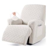 Recliner Chair Cover, 3-Pieces Stretch Recliner Covers for Recliner Chair Soft Reclining Chair Slipcover Furniture Protector for Dogs Cats(Off White) - Retail: $31