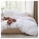 Bright White Duvet Cover Queen Size - 3 Pieces Prewashed Extra Soft Bedding Set, Includes 1 Duvet Cover 90x90 Inches with Zipper Closure & 2 Pillow Shams, Comforter Not Included - Retail: $28