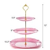 3 Pack 3 Tier Plastic Cupcake Stand, Dessert Plates Cake Fruit Candy Display Tower Reusable Pastry Platter for Wedding Birthday Baby Shower Tea Party Decorations - White Pink Green - Retail: $19