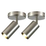 Track Lighting Ceiling Spotlight, 2-Light Satin Nickel Ceiling Light Fixture, Gu10 Spotlights Indoor Angle Adjustment Modern Wall Lamp for Living Room, Gallery, Cabinet, Hallway - Retail: $55