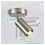 Track Lighting Ceiling Spotlight, 2-Light Satin Nickel Ceiling Light Fixture, Gu10 Spotlights Indoor Angle Adjustment Modern Wall Lamp for Living Room, Gallery, Cabinet, Hallway - Retail: $55