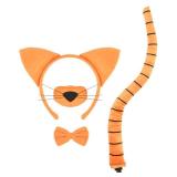 4 PCS Cat Costume Accessory Set-Orange Cat Ears Headband, Nose, Bowtie and Striped Tail for Halloween Christmas Festival Theme Party Cosplay - Retail: $14