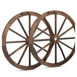 2 Pcs Wagon Wheel Decor Wooden Western Cowboy Party Decorations Vintage Rustic Wagon Wheel Wood Cartwheel Decor for Bar Garage Indoor Outdoor (Brown,12 Inch) - Retail: $14