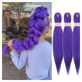 26 inch Long Purple Braiding Hair Pre Stretched Synthetic Braiding hair Extensions for Braids, Purple Hair Extensions for Stage Party Halloween Costume Cosplay - Retail: $10