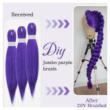 26 inch Long Purple Braiding Hair Pre Stretched Synthetic Braiding hair Extensions for Braids, Purple Hair Extensions for Stage Party Halloween Costume Cosplay - Retail: $10