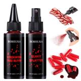 Halloween Fake Blood Kit, 1.76oz Blood Spray + 1.76oz Dripping Blood + 10 Fillable Empty Capsules, Realistic Washable Fake Blood Makeup for Mouth Clothes Zombie Vampire Monster SFX Cosplay - Retail: $