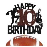 American Football Happy 10th Birthday Cake Topper, Glitter Touchdown Football Sports Theme 10 Years Old Birthday Party Decorations Supplies for Boy - Retail: $8