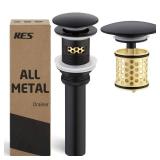 Bathroom Sink Drain with Overflow, All Metal Pop Up Drain for Bathroom Sink Stopper with Strainer Basket Hair Catcher Anti Clog Rustproof Matte Black, S2018A-BK - Retail: $24