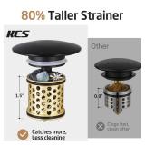 Bathroom Sink Drain with Overflow, All Metal Pop Up Drain for Bathroom Sink Stopper with Strainer Basket Hair Catcher Anti Clog Rustproof Matte Black, S2018A-BK - Retail: $24