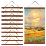 10 Pack Magnet Poster Hanger Frame 12x16 12x18 12x24 Light Pine Wood Magnetic Rails Hanging Frame with Rope Magnet Poster Hanger for Photo Picture Print Map (Brown,12 Inch) - Retail: $38