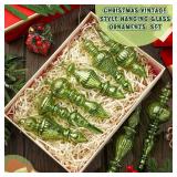 8 Pcs 6 Inch Mercury Glass Finial Christmas Ornaments Hanging Christmas Finials Glass Ornaments Assorted Mercury Decor for Vintage Holiday Xmas Tree Decoration(Fresh Green) - Retail: $22