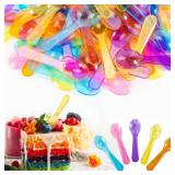Mini Spoons - 200PCS Dessert Spoons Plastic Disposable Cutlery Small Plastic Spoons For Ice Cream Cake Jelly Pie Yogurt Dessert For Party Celebrations Multi-Color - Retail: $8