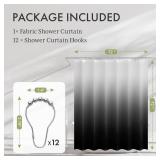 Shower Curtain, Cloth Ombre Black Shower Curtain Set with 12 Hooks, Washable Fabric Black and White Shower Curtain, Rustic Farmhouse Bathroom Shower Curtain, 72x72 Inches - Retail: $12