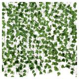 Fake Vines for Room Decor(12 Pack 84 Feet) Aesthetic Artificial Plant Ivy Leaves Hanging Greenery Garlands for Home Bedroom Wall Wedding Party Decor - Retail: $6
