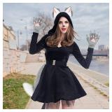 Fox Wolf Ears Headband Furry Tail Plush Cat Paw Mittens Gloves Set Halloween Party Costumes Accessories - Retail: $30