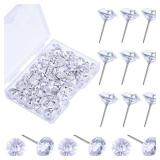 100 Pieces Clear Push Pins Decorative Diamond Tacks for Cork Board Crystal Furniture Transparent Push Pins Thumb Tacks for Cute Wedding Furniture Sofa Bulletin Board Posters Maps Classroom - Retail: $