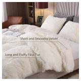 Plush Shaggy White Duvet Cover Set Twin Size Fluffy Fuzzy Comforter Cover Set 2 Piece Luxury Bedding Duvet Covers (White, Twin)