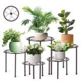 5 Pack Metal Plant Stand, Anti-Rust Iron Plant Stands for Indoor and Outdoor, Heavy Duty Flower Pot Stands for Multiple Plant, Black Potted Plant Holder for Garden Home (5 Pack Brown) - Retail: $33