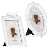 2 Pcs Vintage Picture Frames Antique Baroque Ornate Resin Rectangle Oval Photo Frames with Glass Front Tabletop and Wall Decor for Home Wedding Christmas Party Decor(White,4 x 6 Inches) - Retail: $29