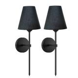 Wall Sconces Sets of 2, Retro Industrial Wall Lamps, Bathroom Vanity Sconces Wall Lighting with Black Fabric Shade, Suitable for Bedroom Living Room Corridor Kitchen