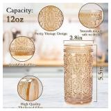 Amber Glassware set of 4 Vintage Drinking Glasses, 12oz Amber Heavy Duty Glass Cups, Old Fashioned Glass, Highball Glasses Set for Party Wedding Home Office Glassesware Gift - Retail: $26