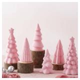 6 Pcs Christmas Ceramics Velvet Trees Set Christmas Table Decorations 3 Sizes Velvet Xmas Tree for Winter Holiday Table Centerpiece Decorations Mantel Decor Xmas Gifts(Pink) - Retail: $25