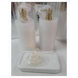 Glass Soap Dispenser for Kitchen,16oz Hand and Dish Soap Dispenser with Stainless Steel Pump and Wood Tray for Bathroom with Waterproof Labels (White Bottles+Silver Pumps) - Retail: $24