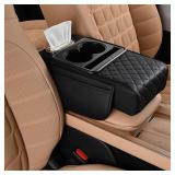 5-in-1 Center Console Cover with Cup Holder & Phone Slot, Universal Car Armrest Cushion Organizer, Leather Armrest Cover for Car - Retail: $21