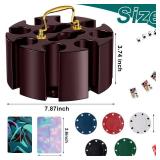 Poker Chips Poker Set, 200 Count Rotating Chip Case Wood Carousel Case Holder with 200 Pcs Chips and 2 Decks of Playing Cards for Casino Party Supplies Family Game Accessory. SOME LOOSE CHIPS.  - Reta