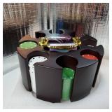Poker Chips Poker Set, 200 Count Rotating Chip Case Wood Carousel Case Holder with 200 Pcs Chips and 2 Decks of Playing Cards for Casino Party Supplies Family Game Accessory. SOME LOOSE CHIPS.  - Reta