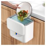 Compost Bin Kitchen for Countertop or Under Sink, 2.6 Gallon Hanging Small Trash Can with Lid, Garbage Can for Cabinet Door, Indoor/outdoor Food Waste Bin for Kitchen, Bathroom, RV, Office, White - Re