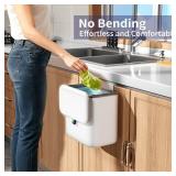 Compost Bin Kitchen for Countertop or Under Sink, 2.6 Gallon Hanging Small Trash Can with Lid, Garbage Can for Cabinet Door, Indoor/outdoor Food Waste Bin for Kitchen, Bathroom, RV, Office, White - Re