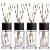 Natural Diffuser Reeds Bottles Sticks | Clear Glass Home Decor for Kitchen and Living Room | Black Wood Caps | Decorative Fragrance Set with Long Lasting Aroma - Set of 4 - Retail: $20