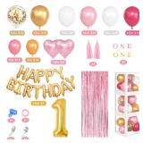 101Pcs Baby First Birthday Decorations for Girl with Balloon Boxes, Rose Red Pink Crown 1st Confetti Foil Balloons Arch Kit for 1st Birthday Decorations Baby Girl - Retail: $31