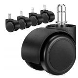 2 Inch Office Chair Casters Wheels Heavy Duty, 5 pcs Chair Wheel Replacement, Mute Rubber Rotating Desk Chair Wheels for All Floor, Smooth & Quiet Caster, Universal Standard Stem Size Fits 99%