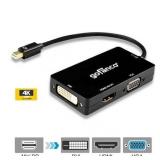 gofanco Mini DisplayPort 1.2 to VGA/DVI/HDMI 4Kx2K mDP 3 in 1 Adapter - Thunderbolt compatible  Black  Gold Plated  for MacBooks  Surface tablets  Chromebook Pixel and laptops with a Mini DP output