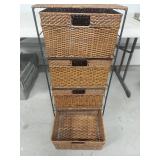 4-Tier Wicker Storage Basket Organizer with Metal Frame