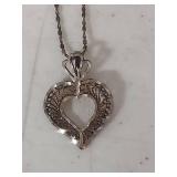 Marcasite Heart Pendant Necklace - Marked .925