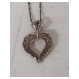Marcasite Heart Pendant Necklace - Marked .925