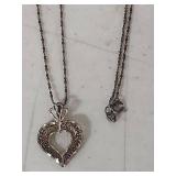 Marcasite Heart Pendant Necklace - Marked .925