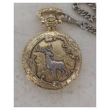 Milan Quartz Deer Hunter Pocket Watch with Chain