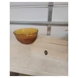 Amber Glass Punch Bowl with Floral Pattern and cups