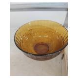 Amber Glass Punch Bowl with Floral Pattern and cups